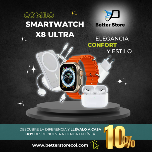 Combo Reloj Watch X8 Ultra + Audifonos + Accesorios